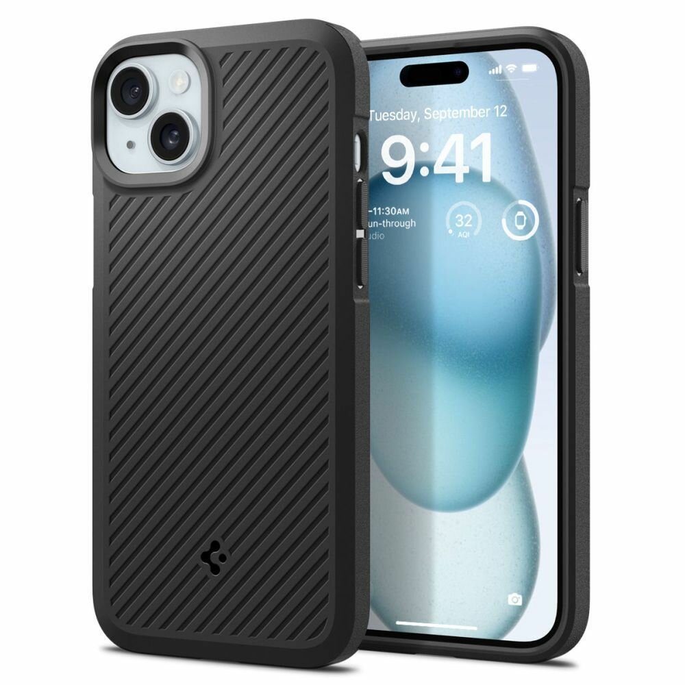 Термополиуретановый чехол Spigen Core Armor для iPhone 15 (Матовый чёрный / Matte Black)