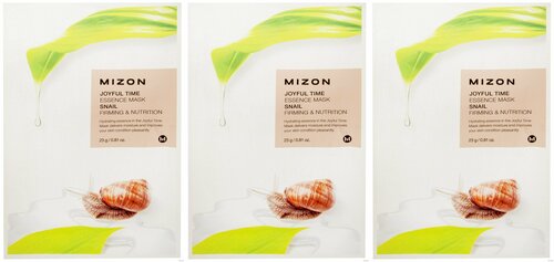 Mizon Маска тканевая для лица Joyful Time Essence Mask Snail, с муцином улитки, 23 гр, 3 шт