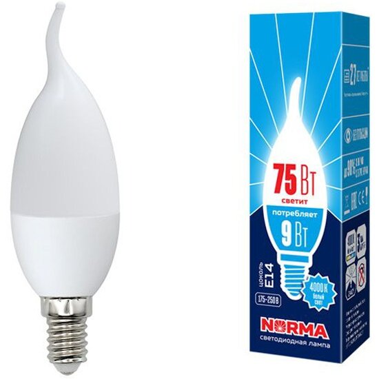 Светодиодная лампа VOLPE LED-CW37-9W/NW/E14/FR/NR картон