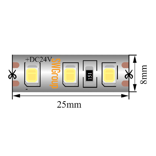 Светодиодная лента SWG SWG2120-24-9.6-WW-65-M 24В 9,6Вт/м 2700-3200K 5м IP65 021281