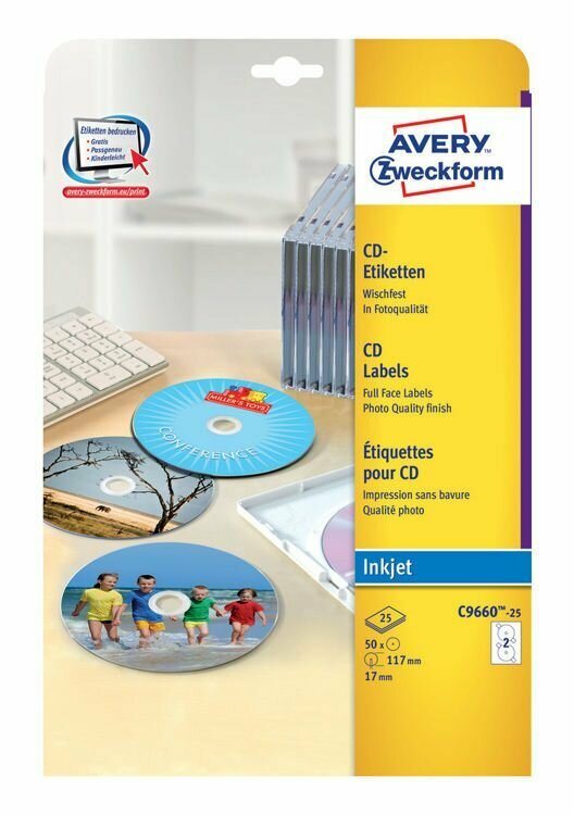 Этикетки Avery Zweckform CD/DV A4/196г/м2/50л./белый супер глянец самоклей. для лазерной пе - фото №5