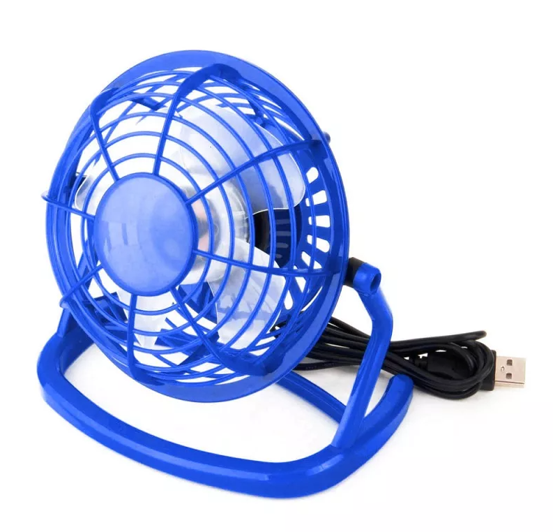 Вентилятор настольный usb d-14 см, кабель 1 м в комплекте, синий - фотография № 1