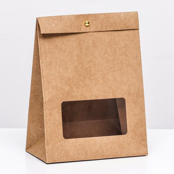 Коробка-пакет крафт с окном 20 х 15 х 8 см 5 штук