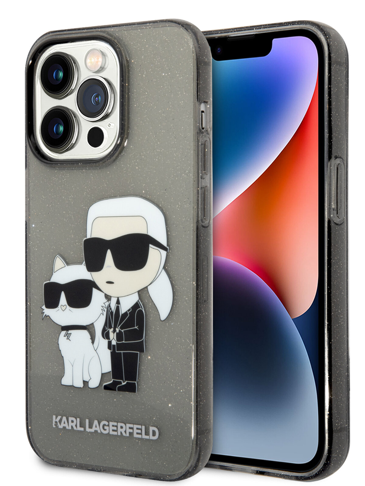 Lagerfeld для iPhone 15 Pro чехол PC/TPU NFT Karl & Choupette Hard Glitter Black