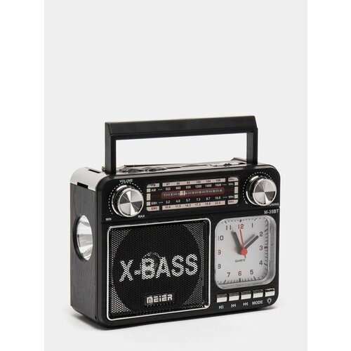 Радиоприемник Meier M-35BT Bluetooth с часами, фонариком , Am/Fm/Sw/USB/MP3 черный розовый