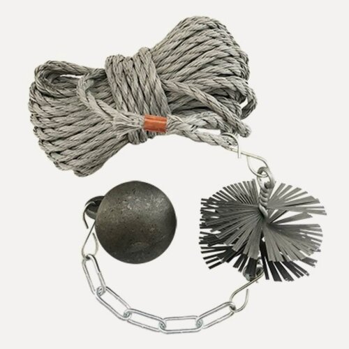 Изображение товара Набор для чистки дымохода везувий, диаметр 150мм, металл, серый, ёрш, груз и трос