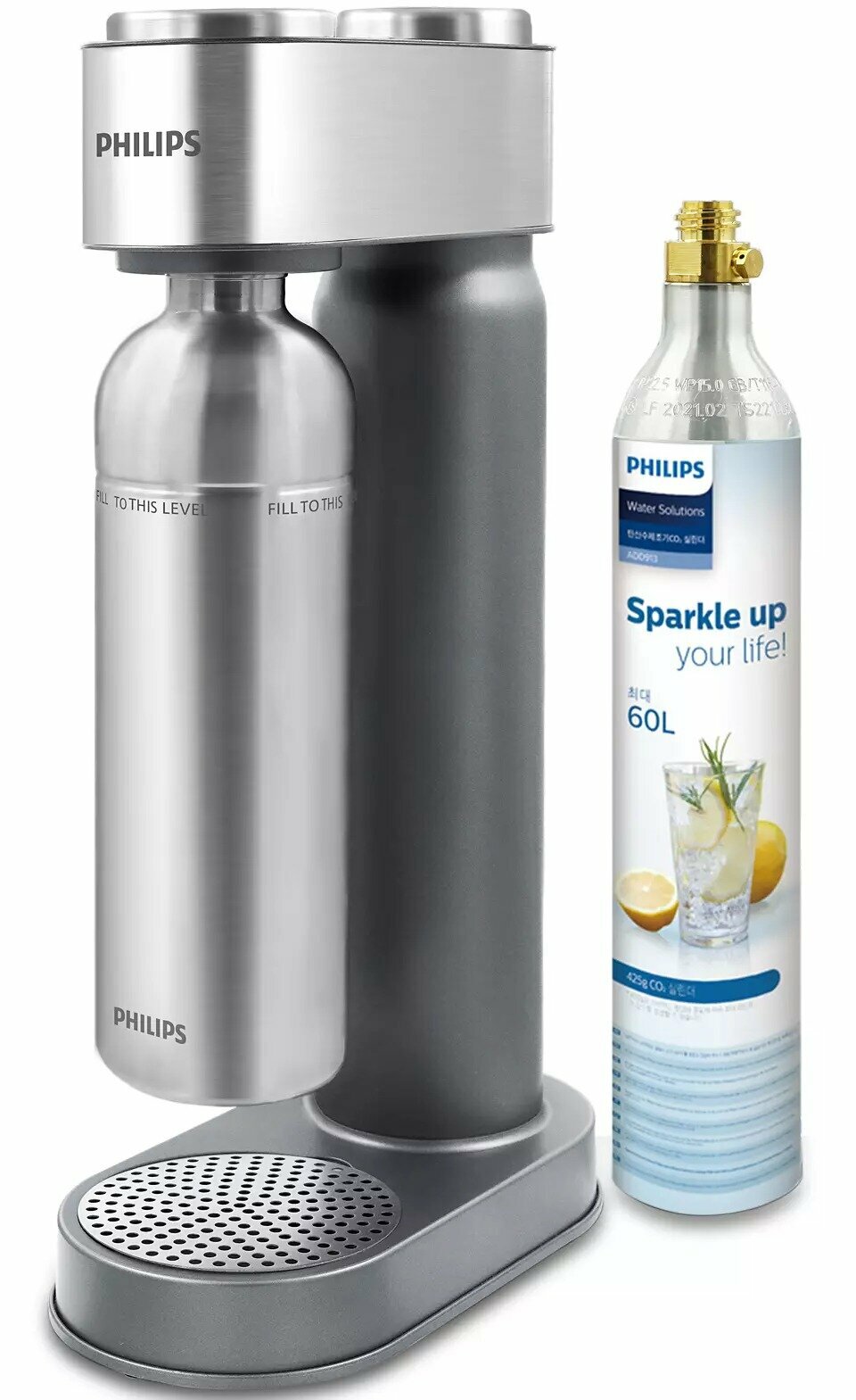 Сифон для газирования воды PHILIPS c цилиндром CO 2, ADD4905SV/10, Silver metall