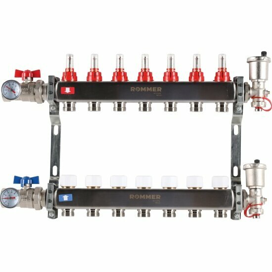 Коллектор Rommer в сборе с расходомерами 7 вых.