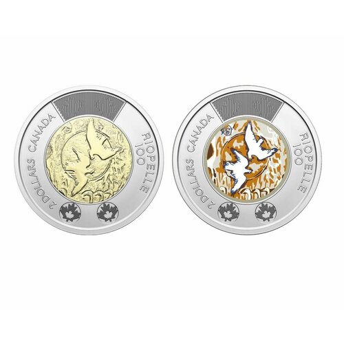 Набор из 2-х монет (обычная + цветная) 2 доллара 100 лет со дня рождения художника Жан-Поля Риопеля. Канада 2023 UNC монета цветная 2 доллара национальный день коренных народов канада 2023 unc