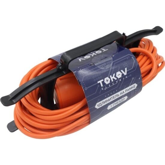 Удлинитель-шнур на рамке Tokov Electric 1х10м без заземл. 6А IP44 2х0.75 с защ. крышкой, TKE-SR10-075