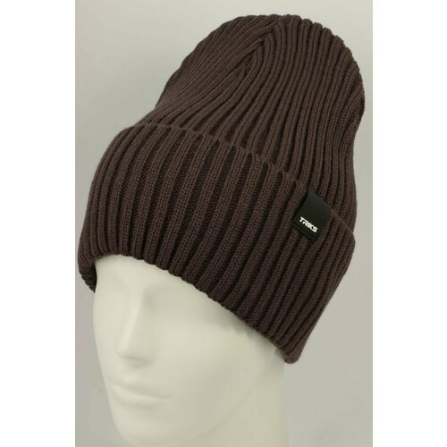 Шапка TRIKS, демисезон/зима, шерсть, вязаная, размер 56/58, коричневый