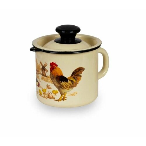 Кружка эмалированная с носиком, с крышкой 1,0 л 