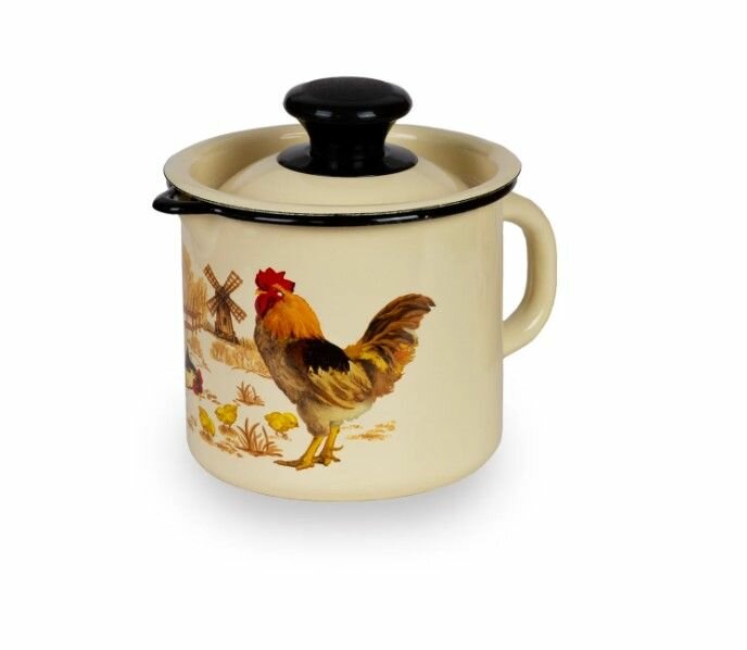 фото Кружка эмалированная с носиком, с крышкой 1,0 л "Подворье" Керченская эмаль