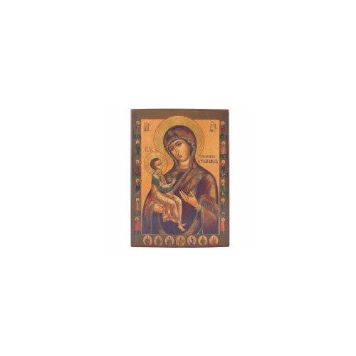 Икона БМ Иерусалимская 12х8,5 БИ-48 прямая печать по левкасу, золочение #148286 икона печать на дереве 17х21 бм иерусалимская 127181