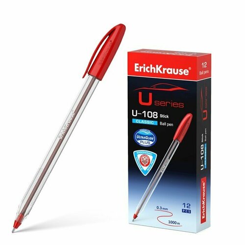 Ручка шариковая ErichKrause U-108 Classic Stick 1.0, Ultra Glide Technology, красная (комплект из 36 шт)