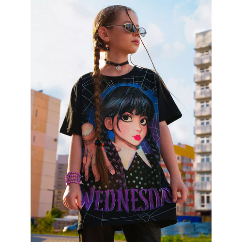 фото Футболка miki, размер 44, черный, фиолетовый