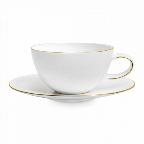 Пара чайная «Золотой кант», 250 мл, костяной фарфор, белый MON0409-R32-gold Синергия