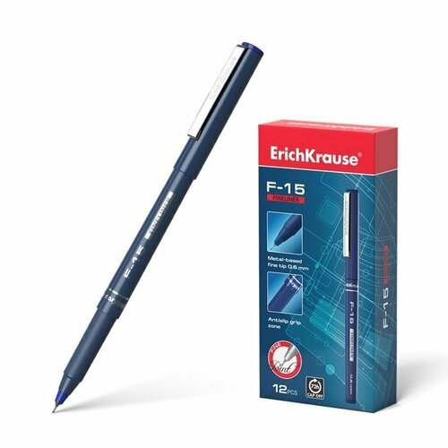 Ручка капиллярная ErichKrause F-15, узел 0.6 мм, чернила синие, длина линии письма 400 метров (комплект из 18 шт)