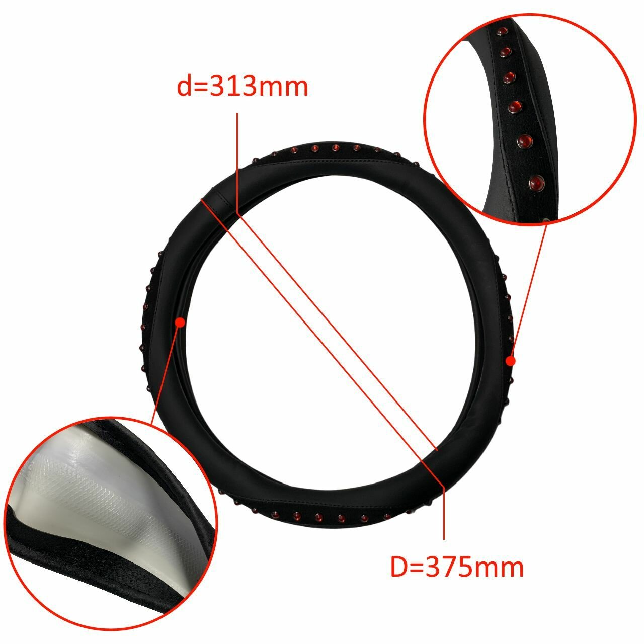 Оплетка на руль с бусинами 37-39см (черный/красный)