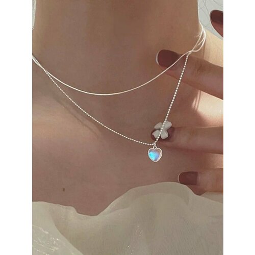 Колье Колье с сердечком, длина 43 см, серый