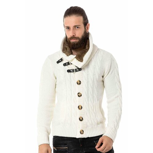 Кардиган Cipo & Baxx, длинный рукав, силуэт свободный, средней длины, вязаный, размер M, белый