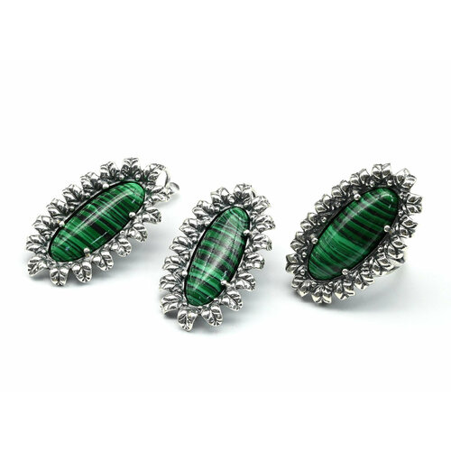 фото Комплект бижутерии: кольцо, серьги, малахит синтетический, размер кольца 20, зеленый кольцо серьги с малахитом имитация размер 20