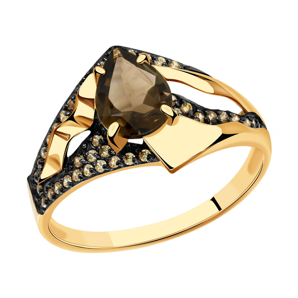 Кольцо Diamant online, золото, 585 проба, фианит, раухтопаз