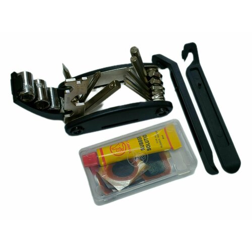 Мультитул (набор) для ремонта велосипеда: ключи, отвертки, заплатки, клей трехлучевой ключ торцевой для велосипеда