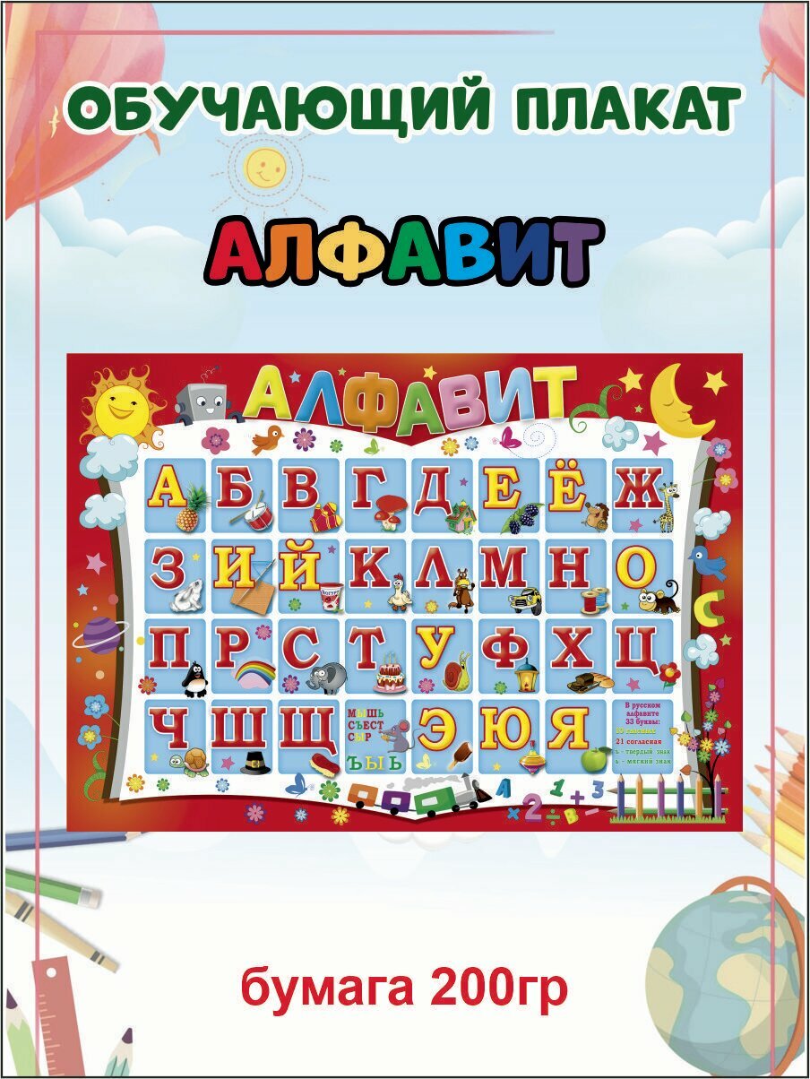 Плакат детский обучающий Алфавит А1