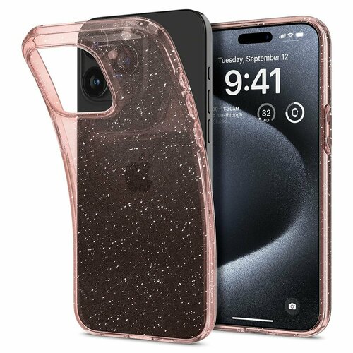 Чехол Spigen на Apple iPhone 15 Pro (ACS06702) Liquid Crystal Glitter / Спиген чехол для Айфон 15 Про силиконовый, противоударный, с защитой камеры, розовый