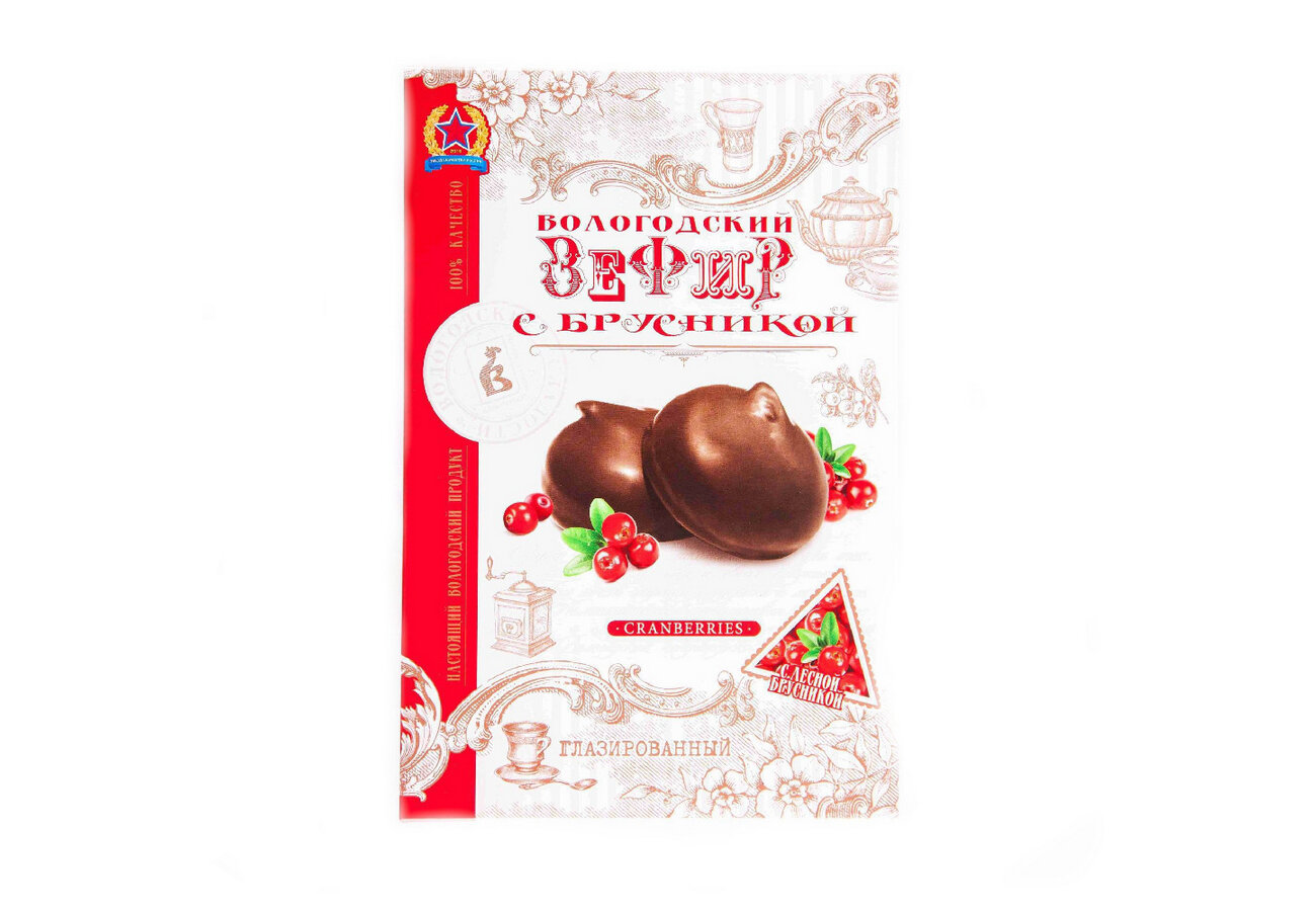 Зефир Вологодский в шоколаде "С брусникой" 250г к/к