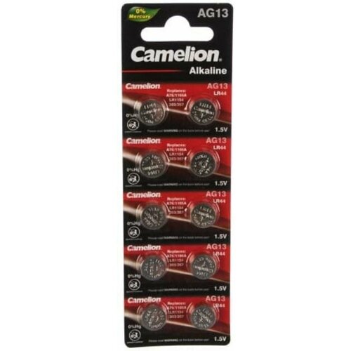 батарейка щелочная дисковая camelion lr44 ag13 1 5в 10 штук Camelion G13 BL-10 Mercury Free (AG13-BP10(0%Hg), 357A/LR44/A76 батарейка для часов) (10 шт. в уп-ке)