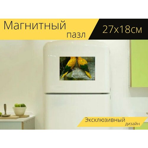 Магнитный пазл Золотые попугаи, пара птиц, пара на холодильник 27 x 18 см. магнитный пазл контакты золотые контакты золото на холодильник 27 x 18 см