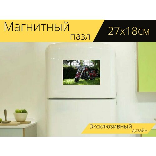 фото Магнитный пазл "мотоцикл, индийский, ретро" на холодильник 27 x 18 см. lotsprints