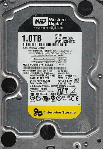 Изображение товара Жесткий диск WD SATA 1TB Black WD1003FBYX RE (7200rpm) 64Mb 3.5