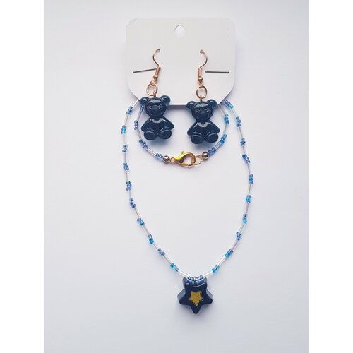 фото Комплект бижутерии: колье, подвеска, серьги, размер колье/цепочки 45 см, синий андрюшина е.в