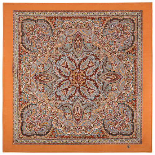 Платок Павловопосадская платочная мануфактура,89х89 см, коричневый, оранжевый