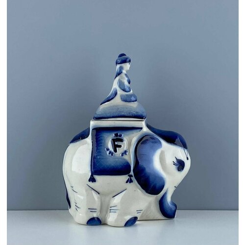 Винтажная банка для чая (чайница). Керамика, гжель. Китай, 2000-е.