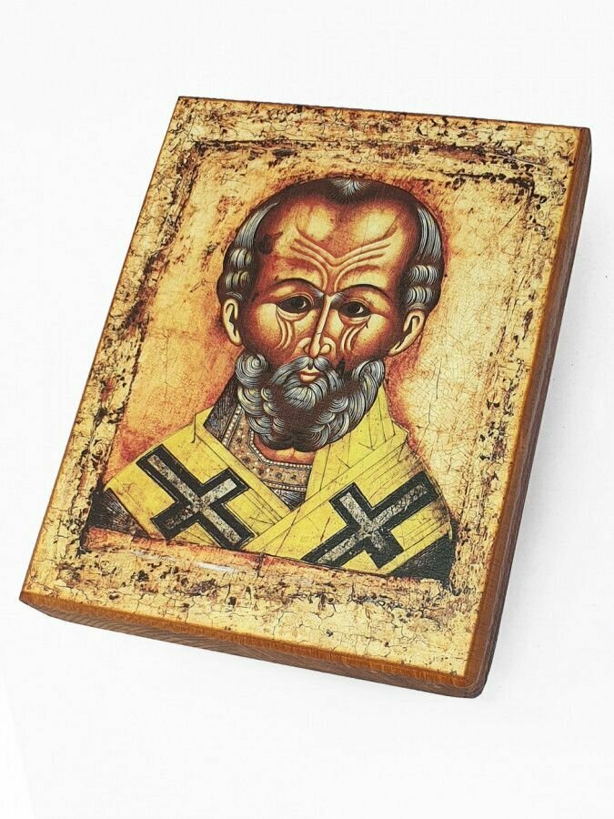 Икона Святитель Николай Чудотворец, под старину, 15х19 см