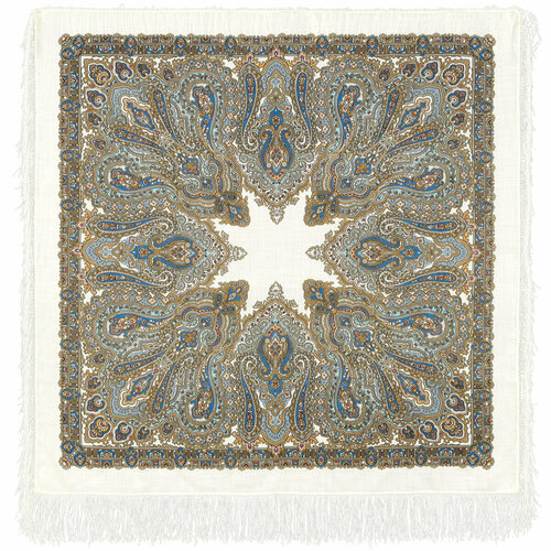Платок Павловопосадская платочная мануфактура,125х125 см, белый, коричневый
