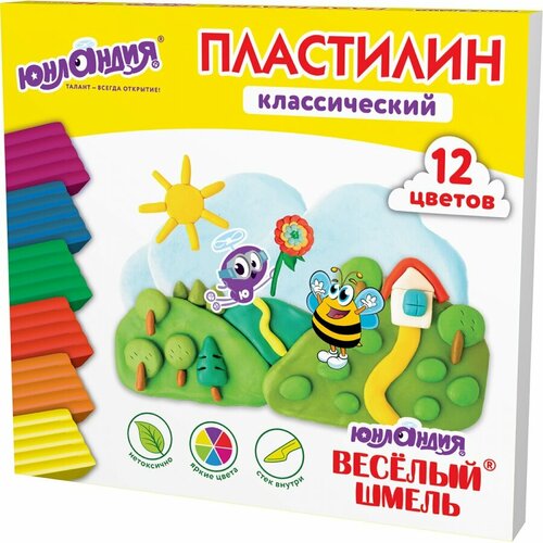 фото Пластилин 12 цветов юнландия "веселый шмель", 240г, со стеком, 8 уп. (106431)