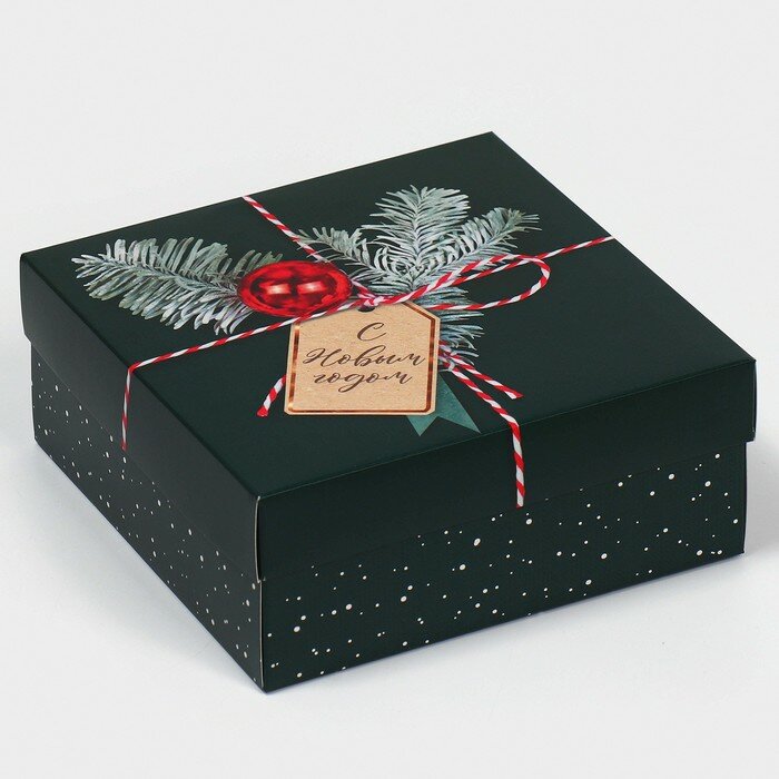 Коробка Дарите Счастье "Новогодняя посылка", сборная, черная, 17х17х7 см