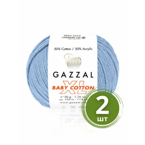 Пряжа Gazzal Baby Cotton XL (Беби Коттон XL) - 2 мотка Цвет: 3423 Голубой 50% хлопок, 50% акрил, 50 г 105 м