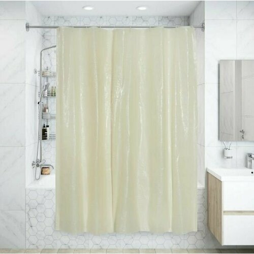 Штора для ванной с кольцами V-Line 180x180 см полиэтилен цвет бежевый 349₽