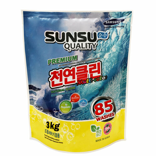 Стиральный порошок SUNSU QUALITY для цветного белья, бесфосфатный универсальный концентрированный, 3 кг
