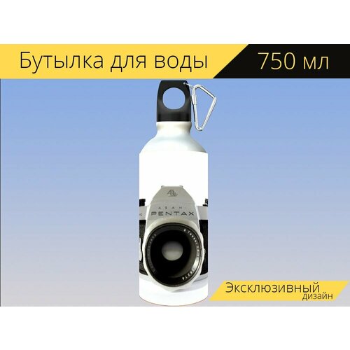 Бутылка фляга для воды "Пентакс, аналоговый, камера" 750 мл. с карабином и принтом