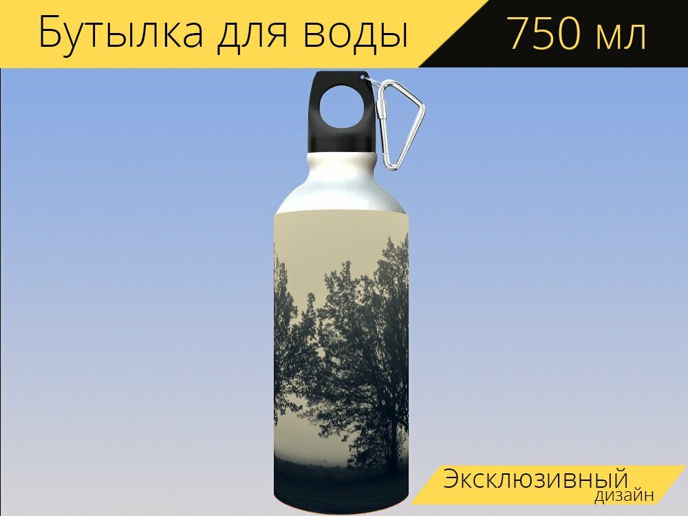 Бутылка фляга для воды "Проспект, туман, облачно" 750 мл. с карабином и принтом