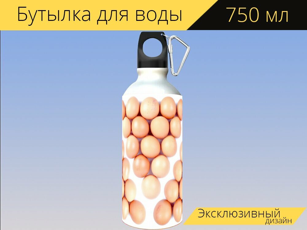 Бутылка фляга для воды "Яйцо, курица, овал" 750 мл. с карабином и принтом