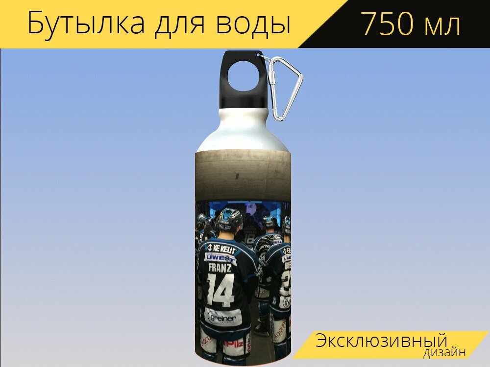Бутылка фляга для воды "Хоккей, виды спорта, мороженое" 750 мл. с карабином и принтом