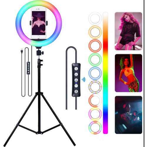 Кольцевая лампа со штативом для телефона 26 см видеосвет селфи техника rgb LED цветная лампа белый свет для фото и видео 159900₽
